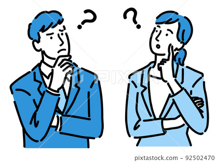 Men and women in suits thinking with their arms crossed Men and women in suits thinking with their arms crossed 92502470