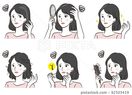 有頭髮問題的女人和有漂亮頭髮的女人套裝插圖 有頭髮問題的女人和有漂亮頭髮的女人套裝插圖 92503419