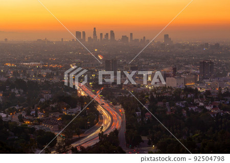 Downtown Los Angeles city skyline, cityscape of LA 92504798