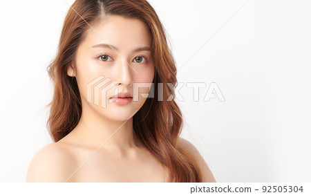 Beautiful young asian woman with clean fresh skin on white background, Face care, Facial treatment, Cosmetology, beauty and spa, Asian women portrait. Beautiful young asian woman with clean fresh skin on white background, Face care, Facial treatment, Cosmetology, beauty and spa, Asian women portrait. 92505304