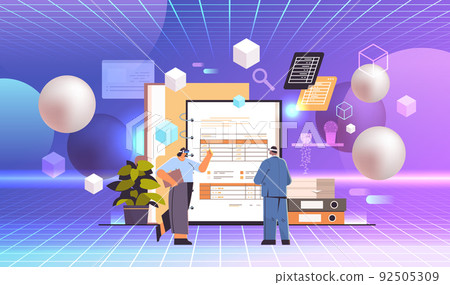 businesspeople in virtual reality glasses analyzing corporate data planning report accounting vr vision headset innovation businesspeople in virtual reality glasses analyzing corporate data planning report accounting vr vision headset innovation 92505309