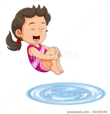 Girl diving into water to swim on vacation day 92505545