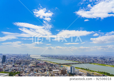 Osaka downtown Umeda cityscape Yodogawa [from Umeda Sky Building] 92506018