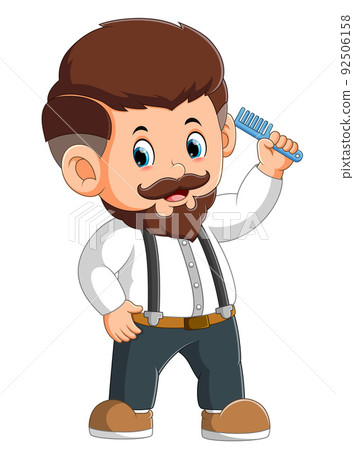 The barber man is holding a comb and ready to cut hair 92506158