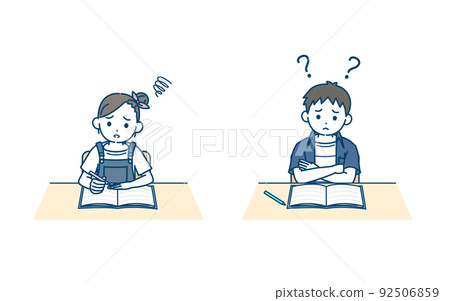 Problems are difficult, I don't understand, children, boys, girls, study classes, homework, illustrations 92506859