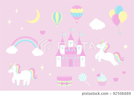 獨角獸和仙境夢想可愛圖標集 92506889