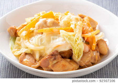 Cheese dakkarbi. Korean stir-fried chicken and vegetables with cheese. Cheese dakkarbi. Korean stir-fried chicken and vegetables with cheese. 92507106