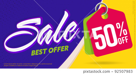 Sale banner. Best offer with 50 percent price off vector illustration. Sale banner with price tag design. Marketing commercial material for shop store website 92507983