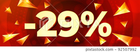 Minus 29 percent sale banner template. Stock discount advertising, retail special offer announcing, clearance shopping promotion vector illustration Minus 29 percent sale banner template. Stock discount advertising, retail special offer announcing, clearance shopping promotion vector illustration 92507992