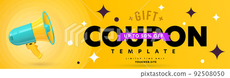 Gift coupon, discount card or voucher template. Special offer up to 50 percent off template during sale marketing campaign vector illustration 92508050