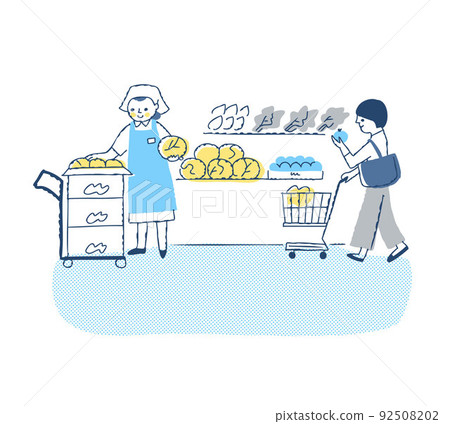 Supermarket clerk and customer 92508202