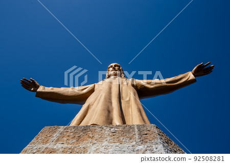 Tibidabo church on mountain in Barcelona with christ statue 92508281
