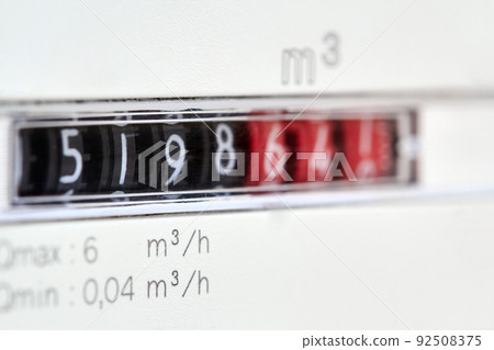 Close-up of indicators of household natural gas meter Close-up of indicators of household natural gas meter 92508375