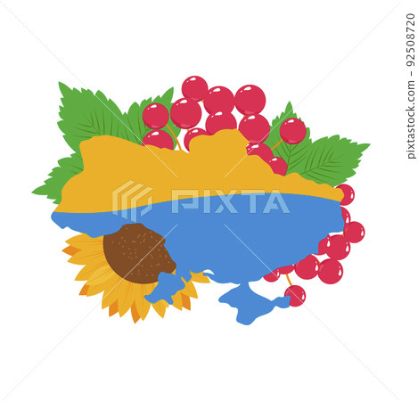 Map and flag of ukraine illustration Ukranian bouquet with poppy, sunflower and kalyna Map and flag of ukraine illustration Ukranian bouquet with poppy, sunflower and kalyna 92508720