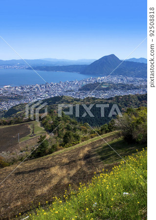 Rape blossoms and Beppu bay panoramic view Rape blossoms and Beppu bay panoramic view 92508818