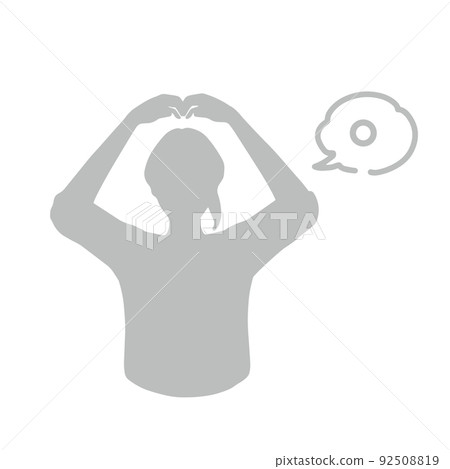 〇 Silhouette illustration of a woman making a gesture Gray 〇 Silhouette illustration of a woman making a gesture Gray 92508819