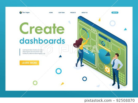 Young people are working on creating a dashboard with an individual menu. Design concept. 3d isometric. Landing page concepts and web design Young people are working on creating a dashboard with an individual menu. Design concept. 3d isometric. Landing page concepts and web design 92508870