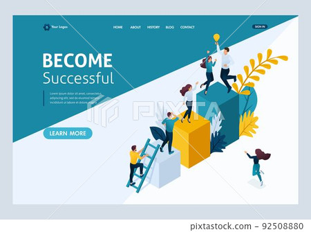 Website Template Landing page Isometric concept young entrepreneurs, start up project, successful business, ladder to success. Easy to edit and customize 92508880
