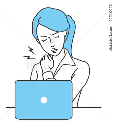 Illustration of a woman in a white shirt with stiff shoulders at desk work Vector Business Woman Laptop Illustration of a woman in a white shirt with stiff shoulders at desk work Vector Business Woman Laptop 92510068