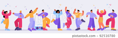 Disco party with happy people dance to music 92510780