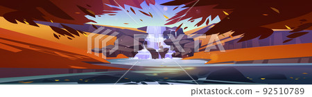 Autumn forest landscape with cascade waterfall 92510789