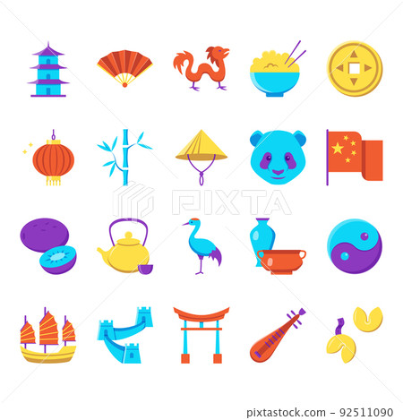 China icon set in flat style China icon set in flat style 92511090