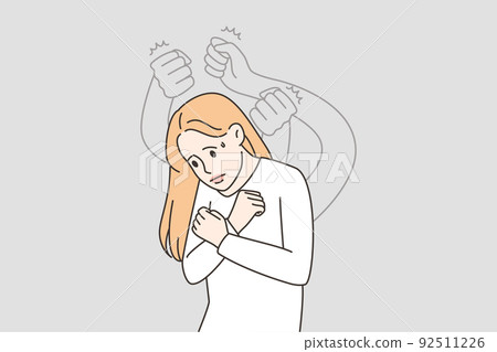 Ghost hands beating scared woman Ghost hands beating scared woman 92511226