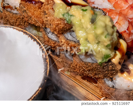 Assorted sushi nigiri and maki big set on slate. Assorted sushi nigiri and maki big set on slate. 92511697