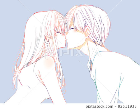 Kissing men and women line drawing 92511933