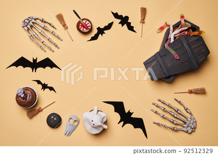 Collection of Halloween party items forming a frame Collection of Halloween party items forming a frame 92512329