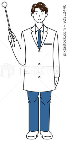 A cute man in a white coat holding a symbol pointer Standing full-body illustration vector A cute man in a white coat holding a symbol pointer Standing full-body illustration vector 92512440