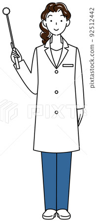 A cute woman in a white coat holding a symbol pointer Standing figure Full body illustration vector 92512442