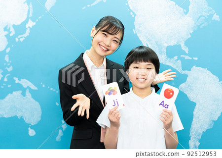 英語教室(藍色背景,老師,學生,英語卡片 英語教室(藍色背景,老師,學生,英語卡片 92512953