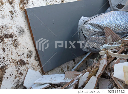 Closeup of rubble in a container, selective focus Closeup of rubble in a container, selective focus 92513582