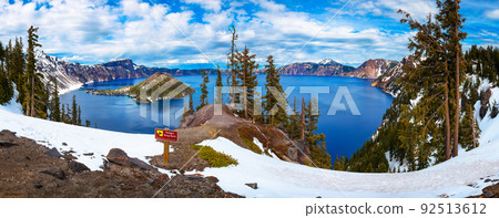 Panorama of Crater Lake and Wizard Island, Oregon, USA Panorama of Crater Lake and Wizard Island, Oregon, USA 92513612