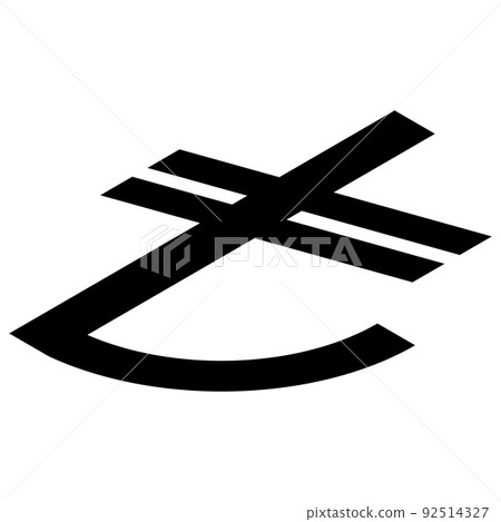 Turkish lira TRY currency sign black silhouette isometric top view isolated on white background. Currency by Central Bank of Turkey. Design element. 92514327