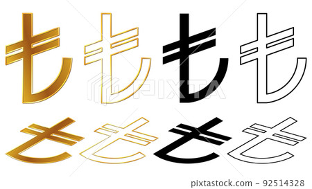 Set of Turkish lira TRY currency golden signs, silhouette and outline isometric top and front view isolated on white background. Currency by Central Bank of Turkey. Design element. Set of Turkish lira TRY currency golden signs, silhouette and outline isometric top and front view isolated on white background. Currency by Central Bank of Turkey. Design element. 92514328