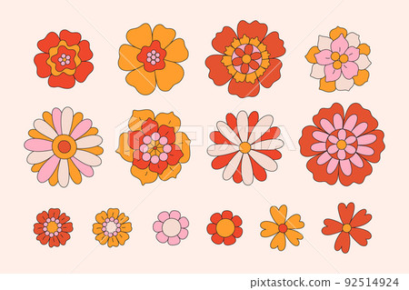 Retro set with different daisy flowers 92514924