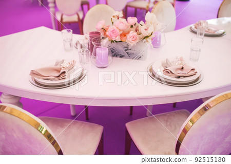 Table set for wedding or another catered event dinner 92515180
