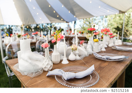 Table set for wedding or another catered event dinner 92515216
