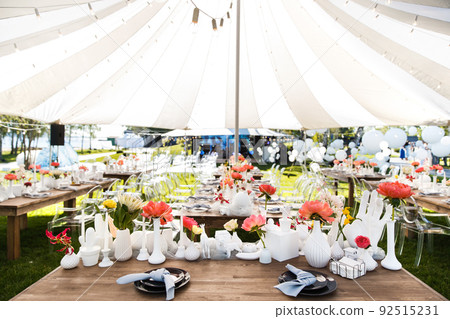 Tables sets for wedding or another catered event dinner 92515231