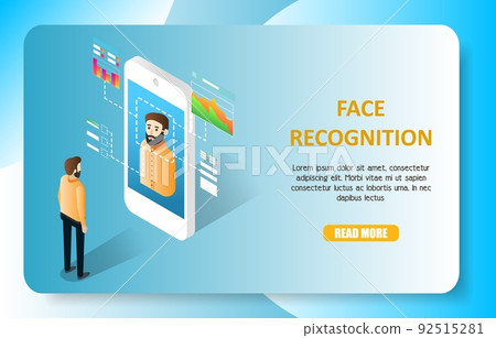 Face recognition landing page website vector template 92515281