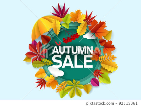 Autumn sale vector paper cut discount label poster banner template 92515361