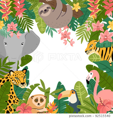 Tropical frame with animals and plants 92515540