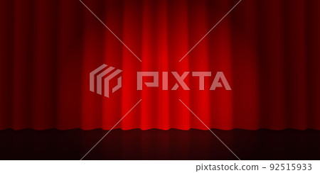 3d realistic scene with red curtain and spotlight. 3d realistic scene with red curtain and spotlight. 92515933