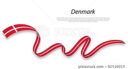 Waving ribbon or banner with flag of Denmark. 92516015