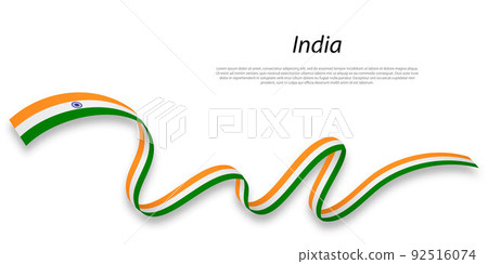 Waving ribbon or banner with flag of India. 92516074