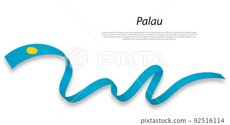 Waving ribbon or banner with flag of Palau . Waving ribbon or banner with flag of Palau . 92516114