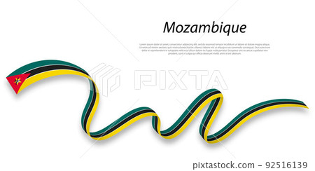Waving ribbon or banner with flag of Mozambique. 92516139