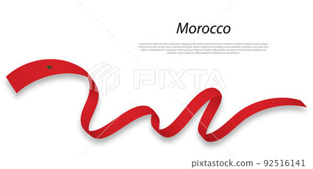 Waving ribbon or banner with flag of Morocco. 92516141